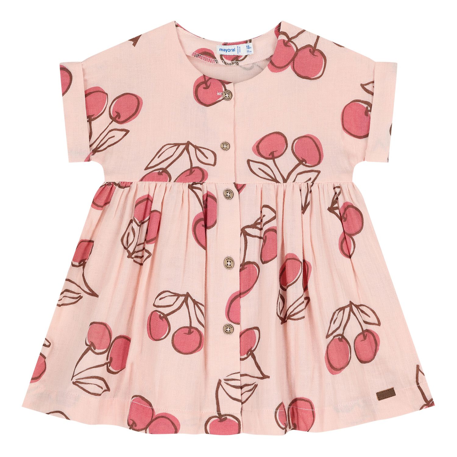 Younger Girls Pink Cherry Dress, 1, hi-res