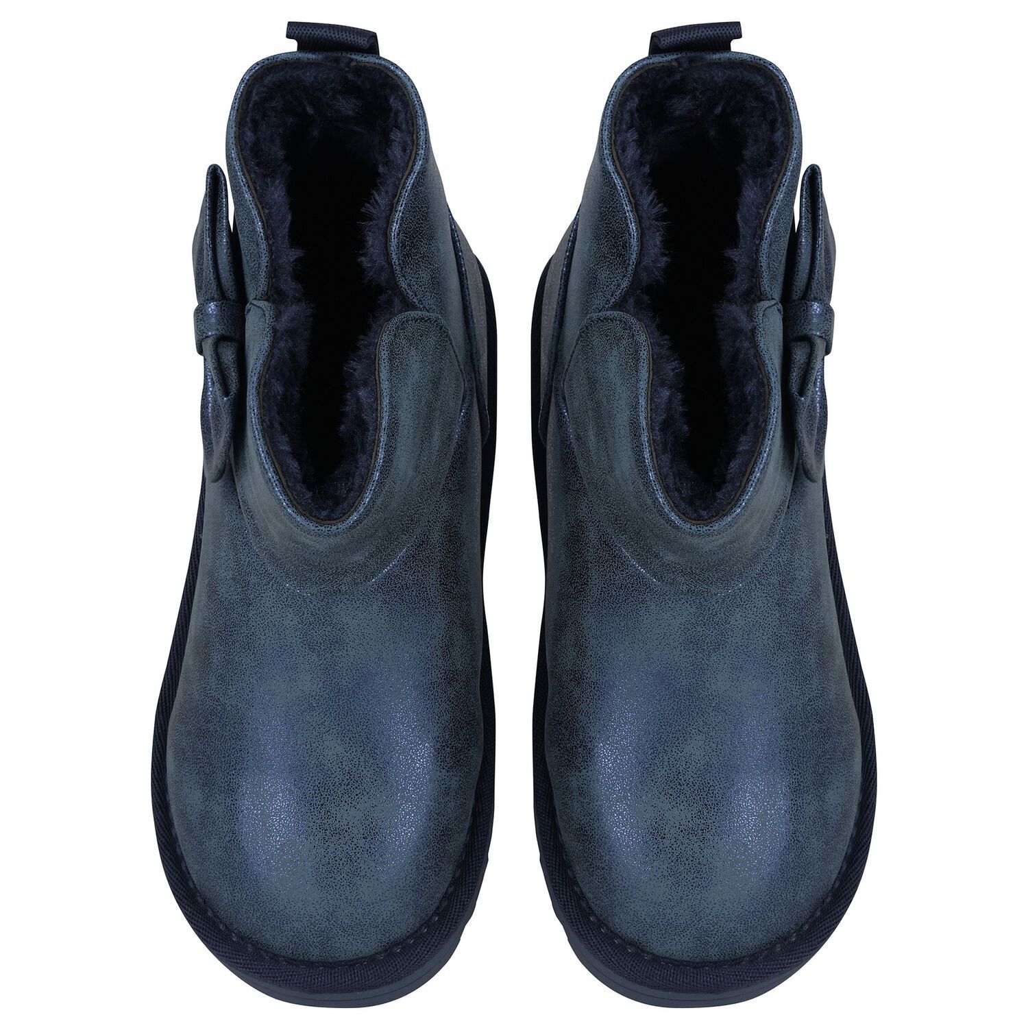 Girls Metallic Blue Faux Leather Bow Boots, 3, hi-res