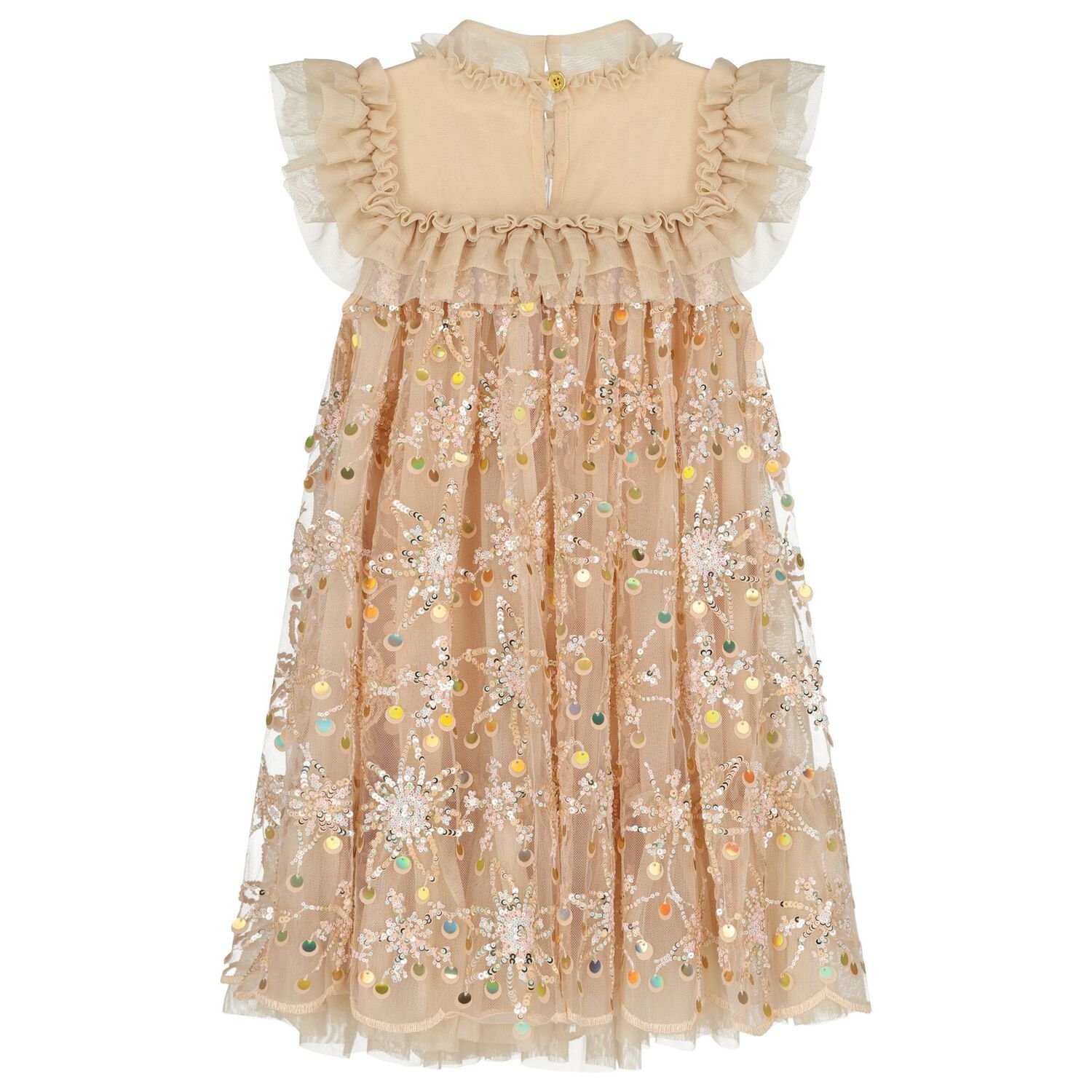 Girls Gold Embellished Tulle Dress, 1, hi-res