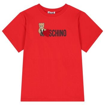 Girls Red Teddy Bear Logo T-Shirt