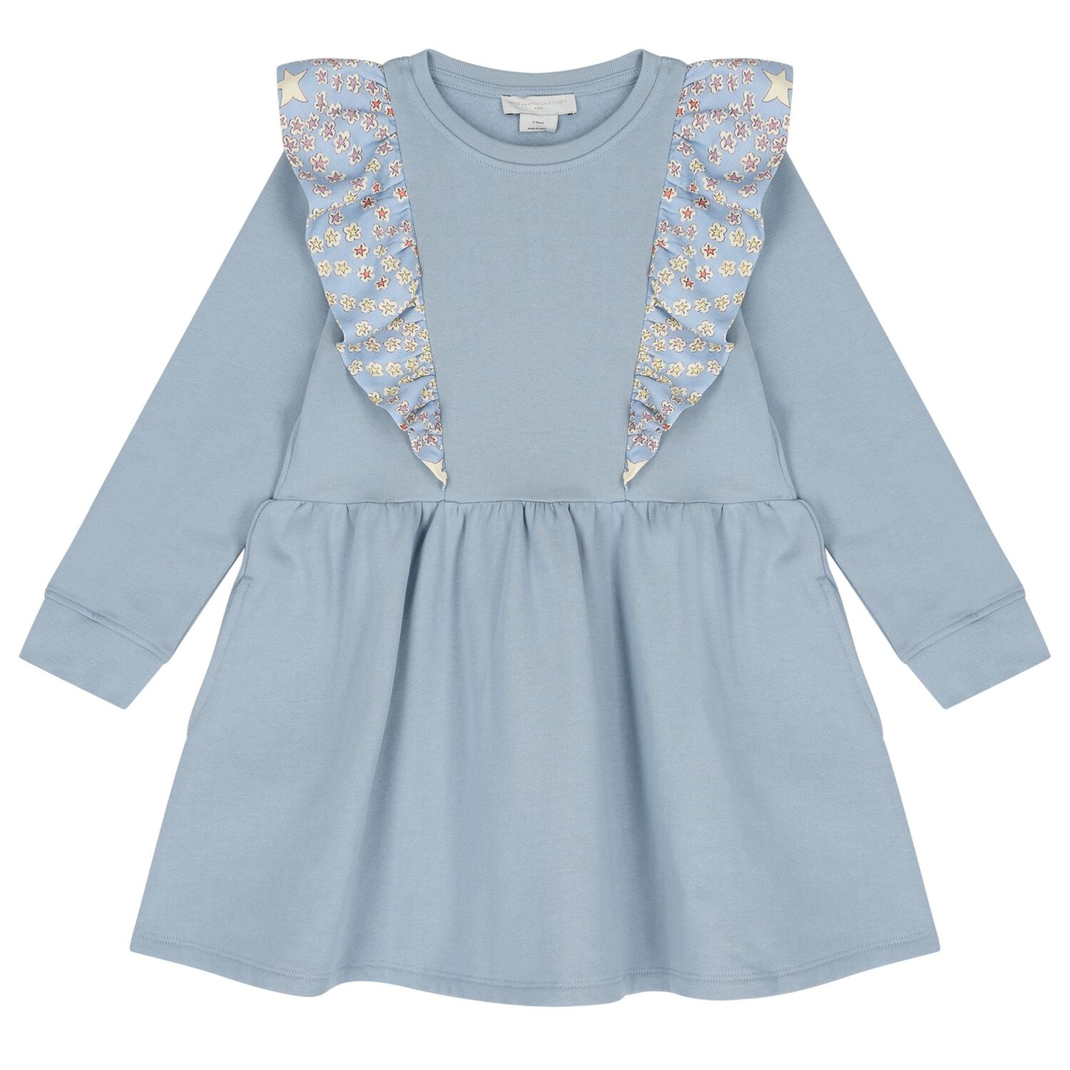 Girls Blue Ruffle Star Dress, 1, hi-res