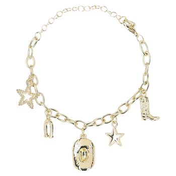 Girls Gold Cowgirl Charm Bracelet