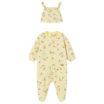 Baby Boys Yellow Animals Babygrow Set