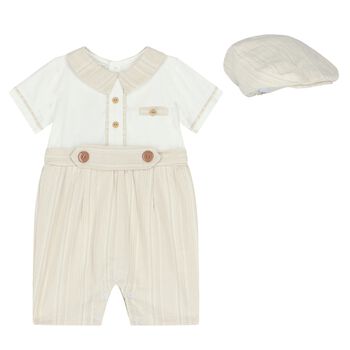 Baby Boys Ivory & Beige Romper Set