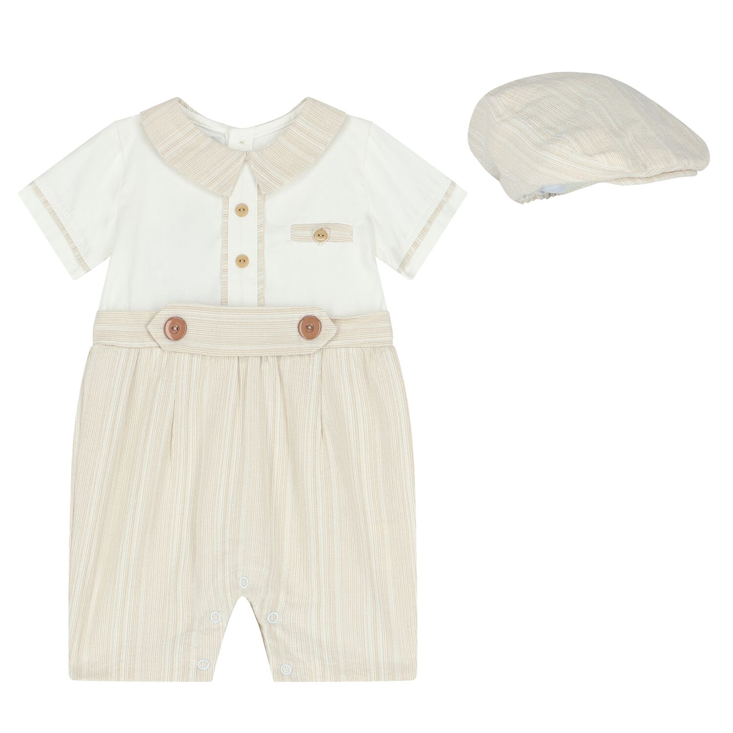 Baby Boys Ivory & Beige Romper Set, 1, hi-res image number null