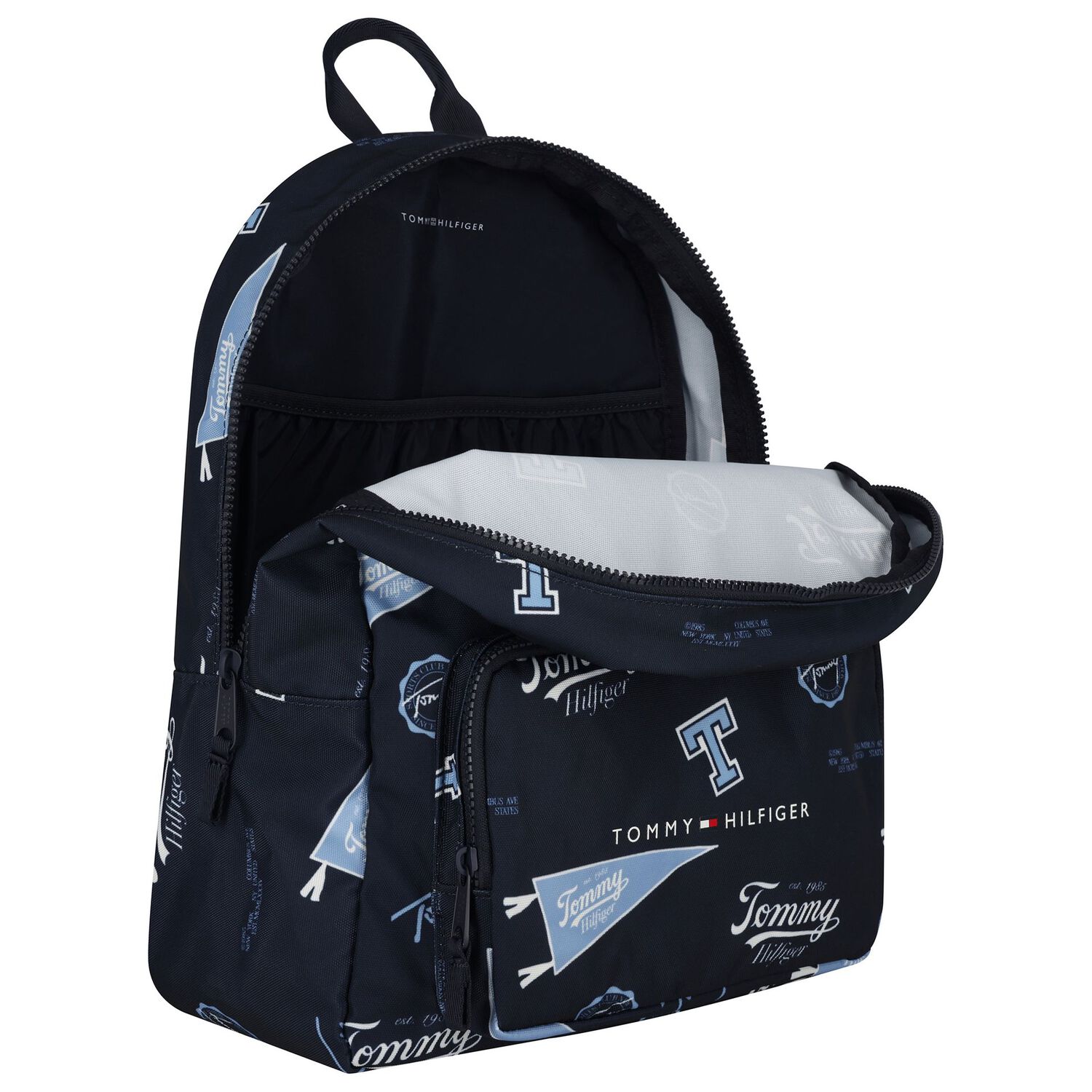 Boys Navy Blue Logo Backpack, 1, hi-res