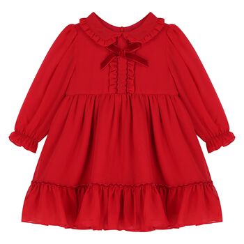 Girls Red Bow Chiffon Dress
