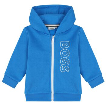 Younger Blue Logo Hooded Zip Up Top