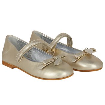 Girls Gold Ballerina Bow Shoes