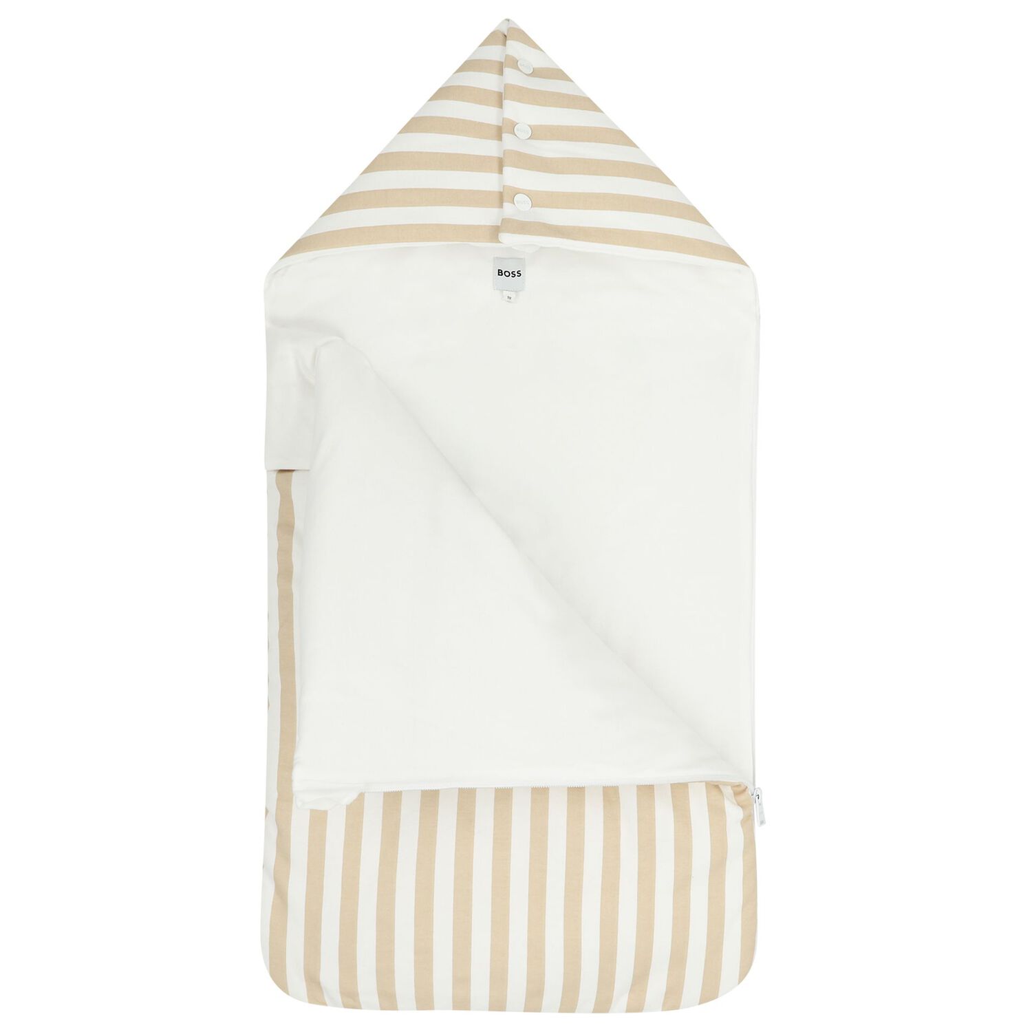 Baby Boys White & Beige Striped Logo Nest, 1, hi-res