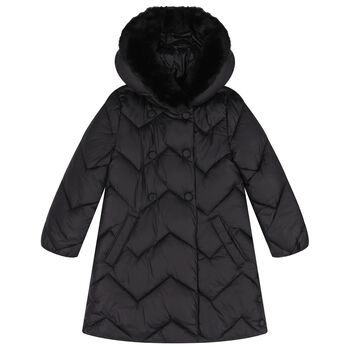 Girls Black Zig Zag Quilted Puffer Coat