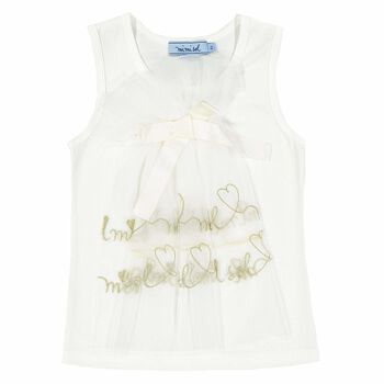 Girls Ivory & Gold Logo Top