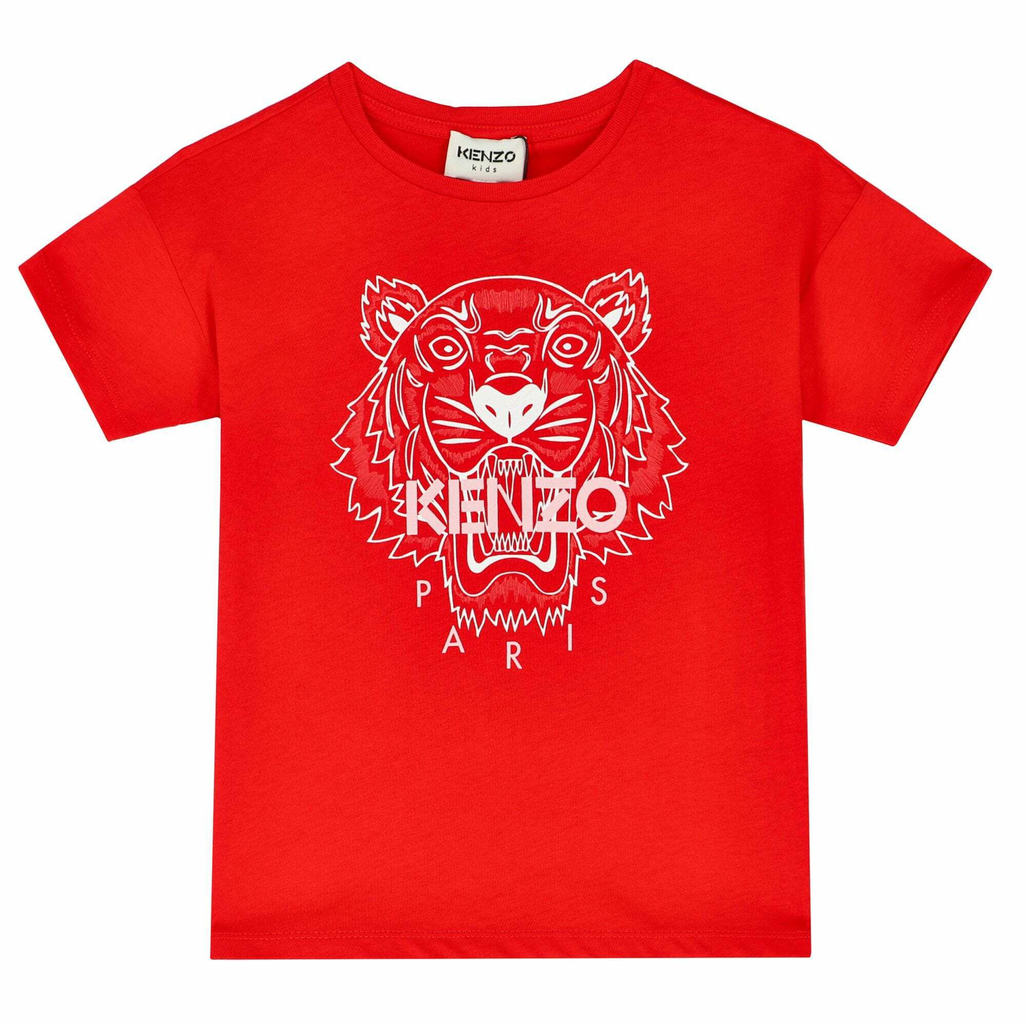 KENZO KIDS Girls Red Tiger Logo T Shirt Junior Couture USA