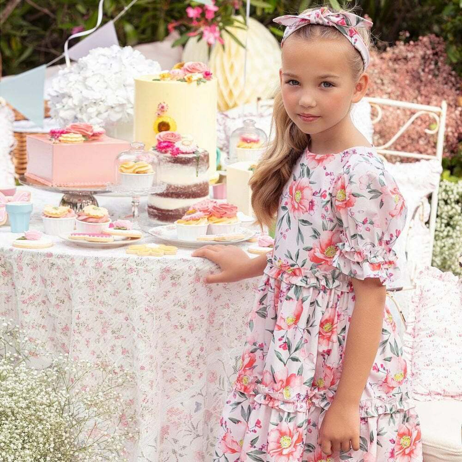 Girls Pink Floral Dress, 1, hi-res image number null