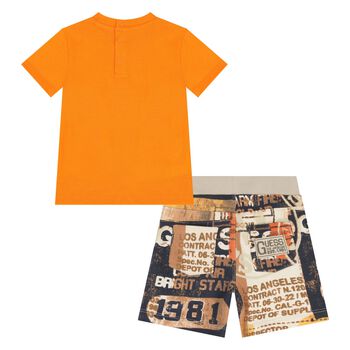 Younger Boys Orange & Beige Shorts Set