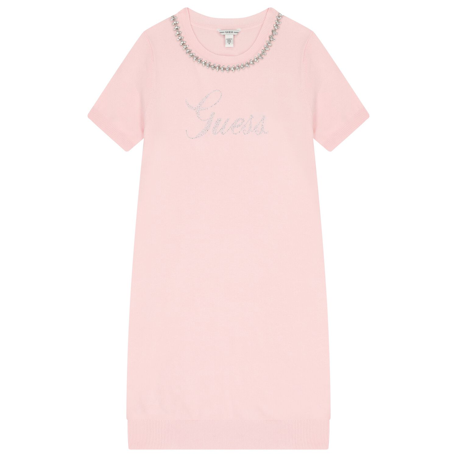 Girls Pink Diamantes Logo Dress, 1, hi-res