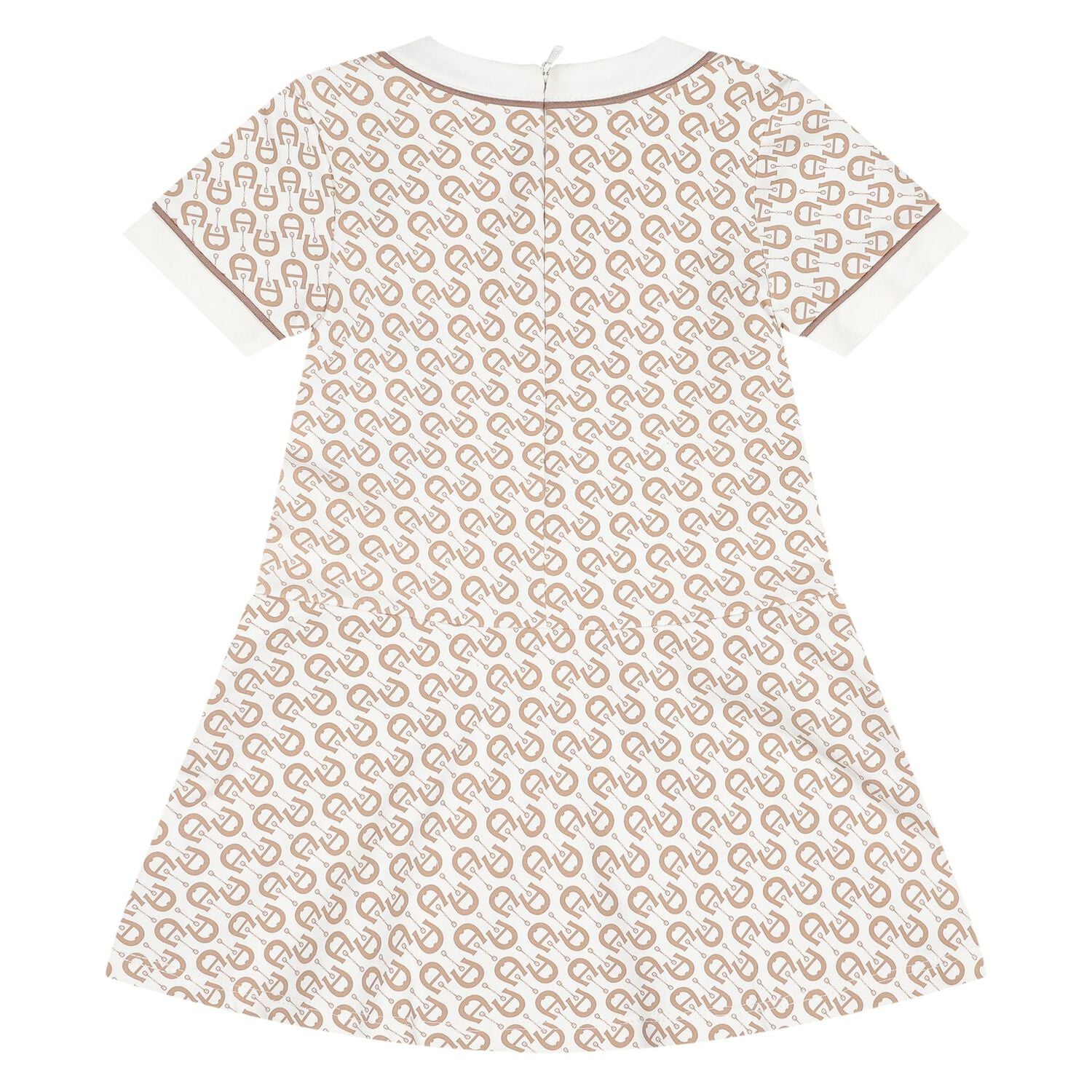 Younger Girls Ivory & Beige Logo Dress, 1, hi-res