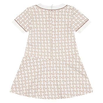 Younger Girls Ivory & Beige Logo Dress