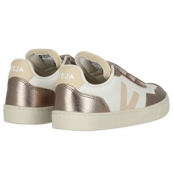 Girls White & Gold Leather Trainers 