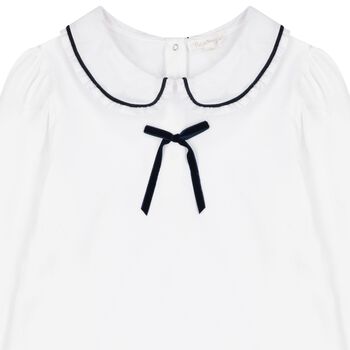 Girls White Bow Long Sleeve Top