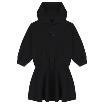 Girls Black Logo Hooded Dress