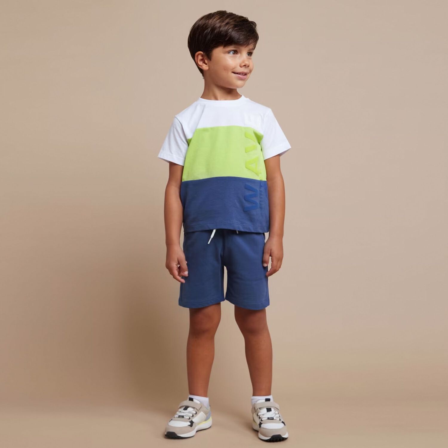 Boys White, Green, & Navy Blue Shorts Set, 1, hi-res