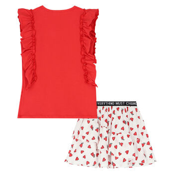 Girls Red & White Heart Skirt Set