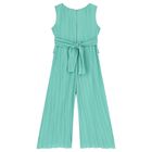 Girls Green Pleated Chiffon Jumpsuit, 1, hi-res