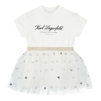 Baby Girls White Logo Tulle Dress