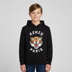 Boys Black Tiger Logo Hooded Top, 1, hi-res