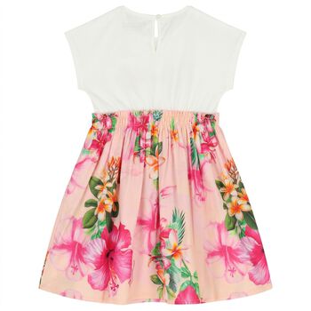 فستان مزين بشعار الزهور باللونين العاجي و الوردي للبنات 