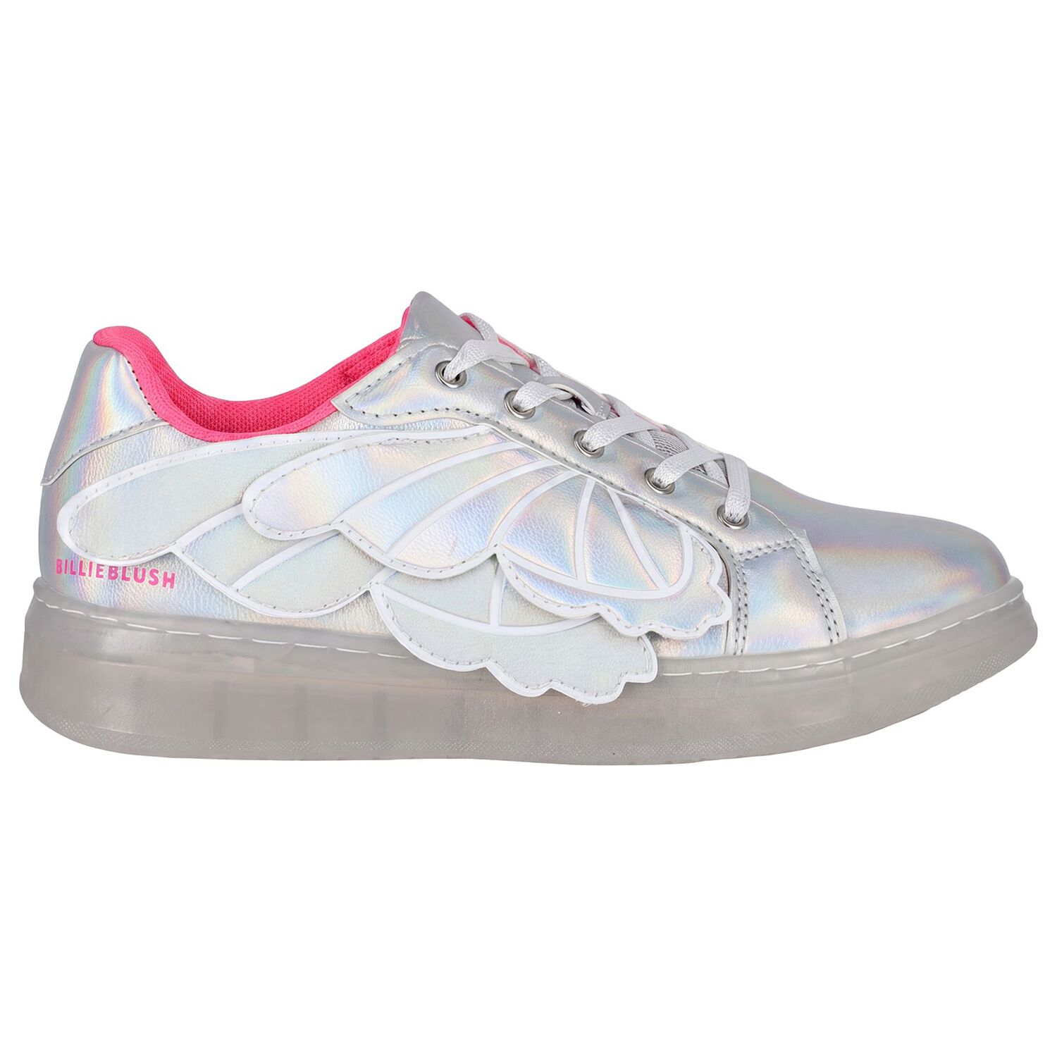 Girls Iridescent Silver Butterfly Wings Trainers, 1, hi-res