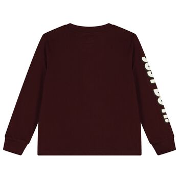 Boys Burgundy Logo Long Sleeve Top