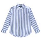 Boys Blue & White Striped Logo Shirt, 1, hi-res