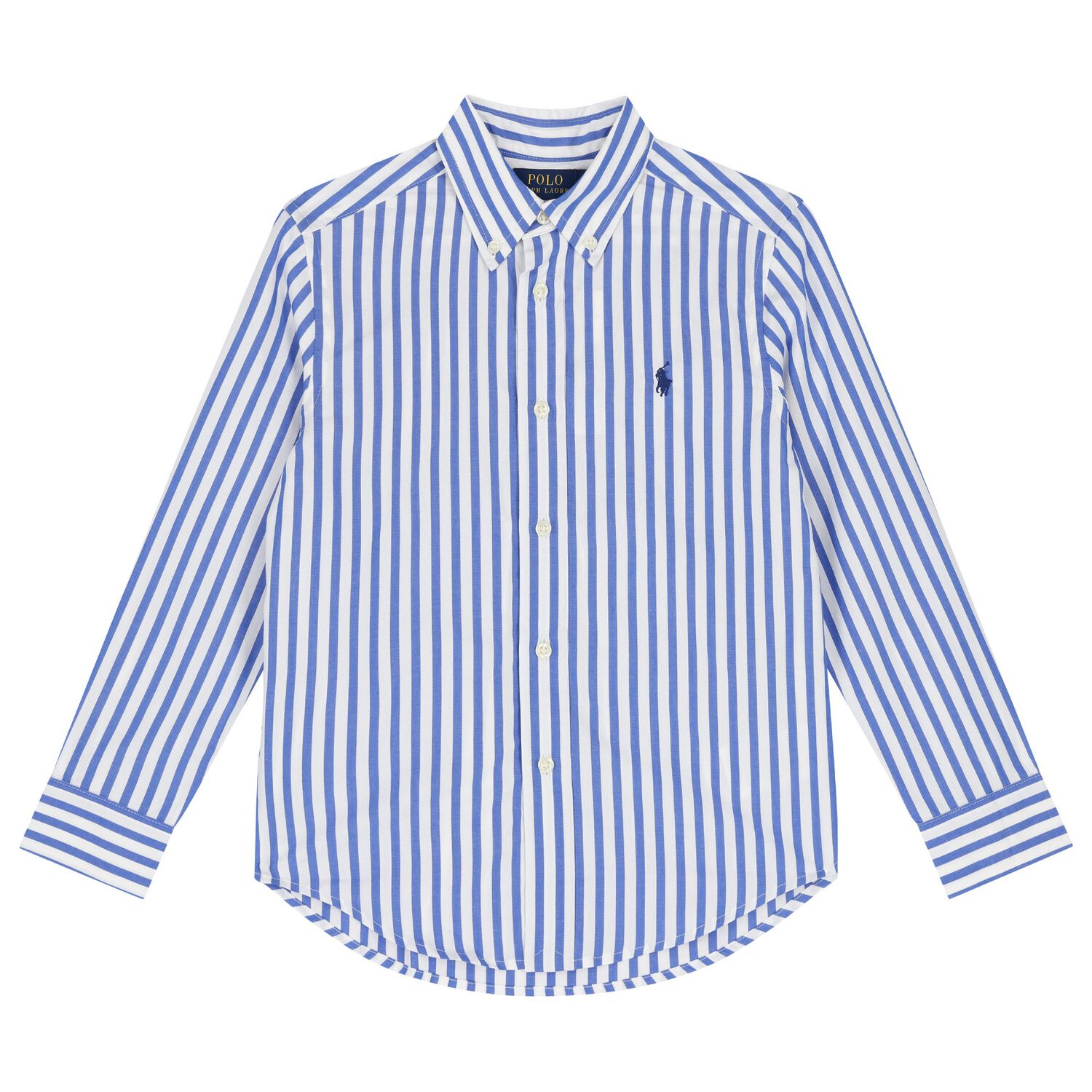 Boys Blue & White Striped Logo Shirt, 1, hi-res