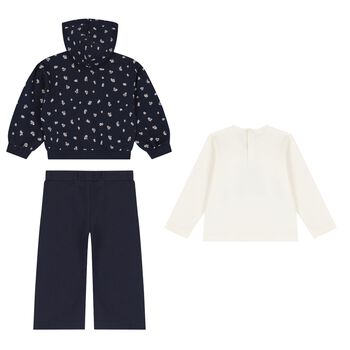 Younger Girls Ivory & Navy Blue Floral Tracksuit Set