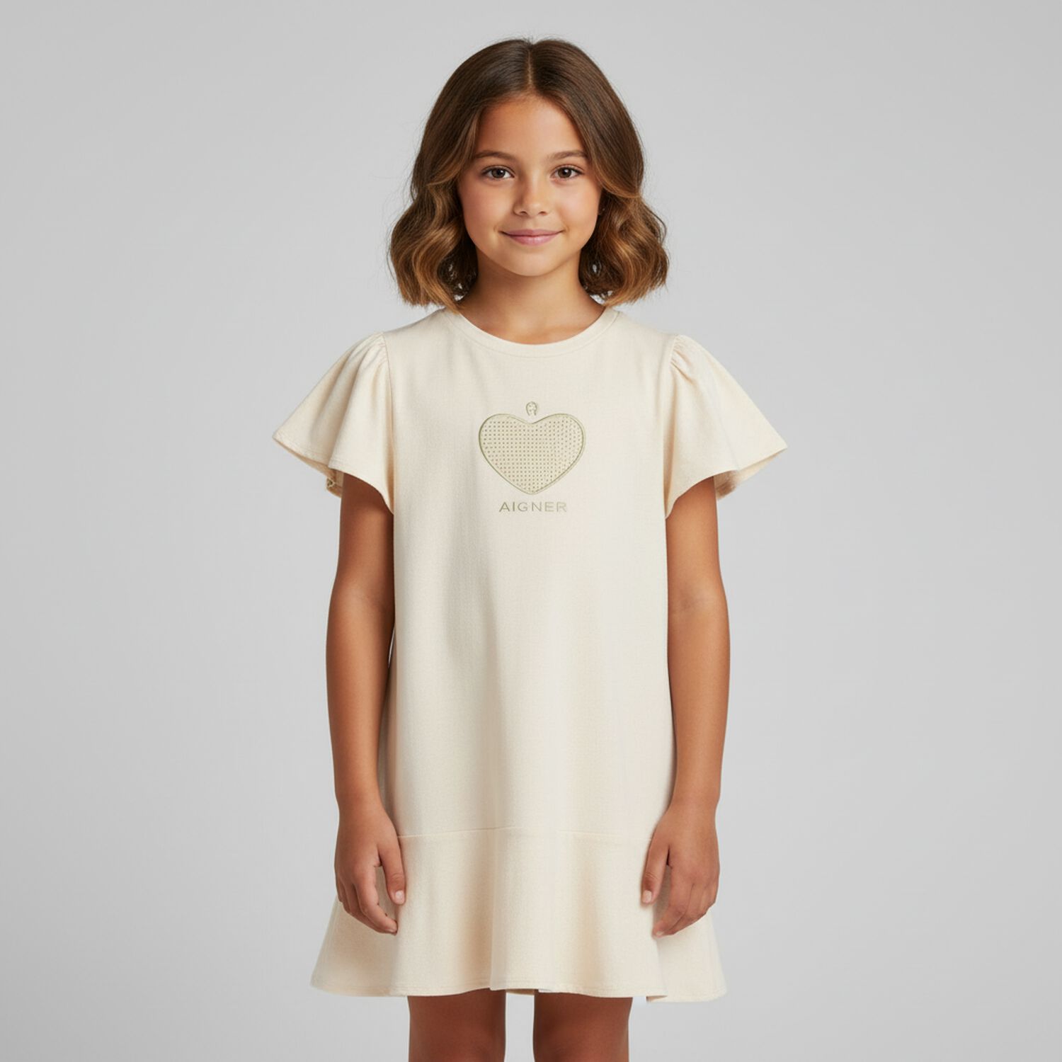Girls Gold Logo Heart Dress, 1, hi-res
