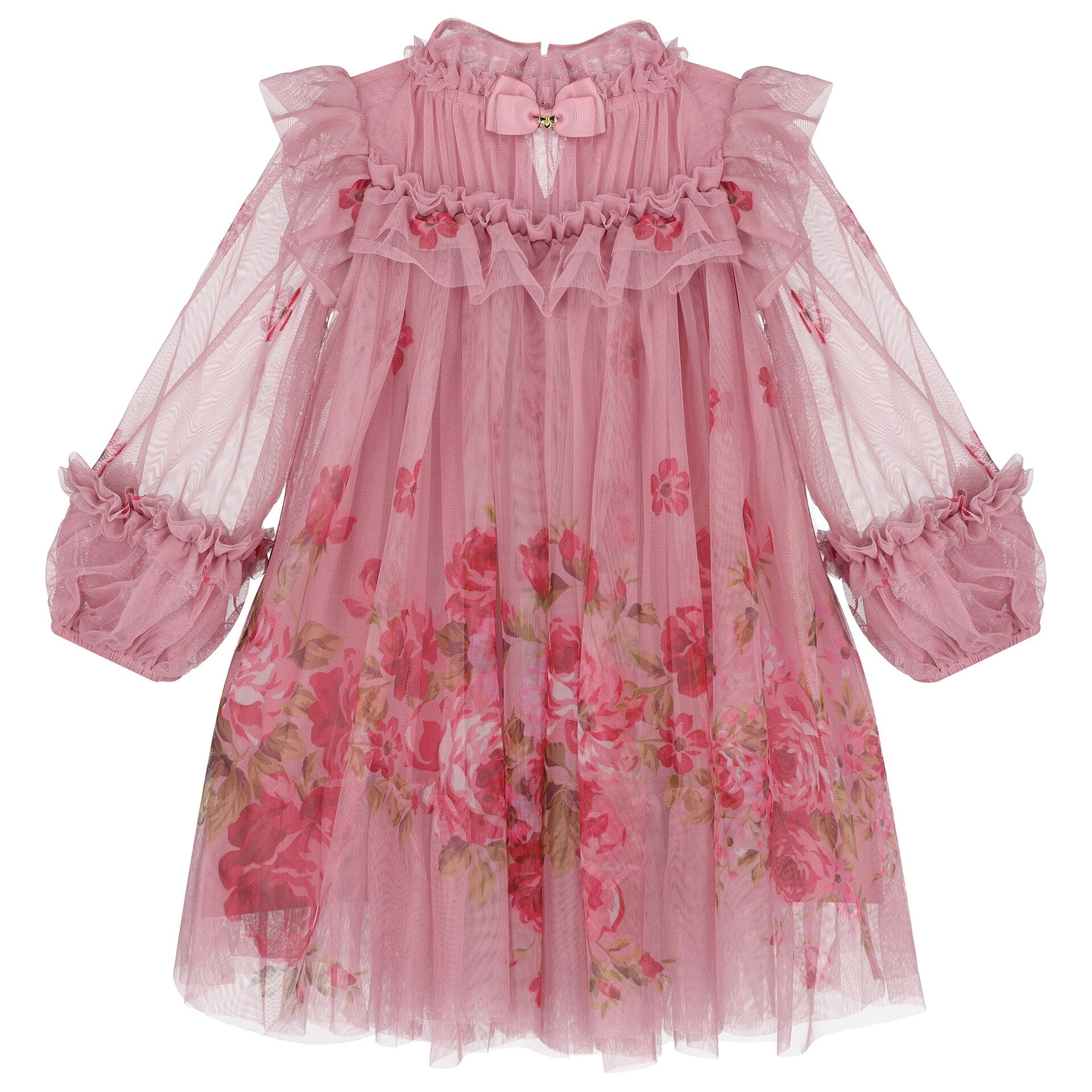 Angel's Face Girls Pink Floral Ruffled Tulle Dress | Junior