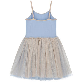 Girls Blue & Beige Embellished Dress