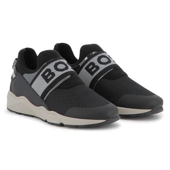 Boys Black Logo Trainers