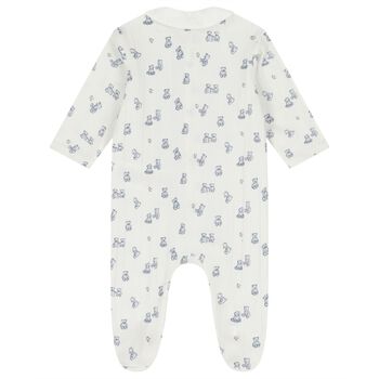 Baby Boys Ivory & Blue Teddy Bear Babygrow
