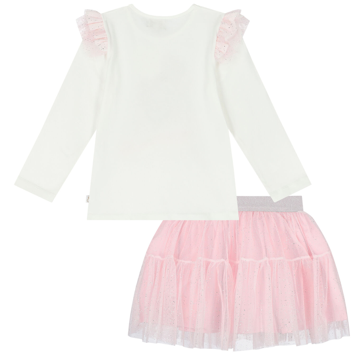 طقم بنات تنورة تول باللون العاجي والزهري, 1, hi-res