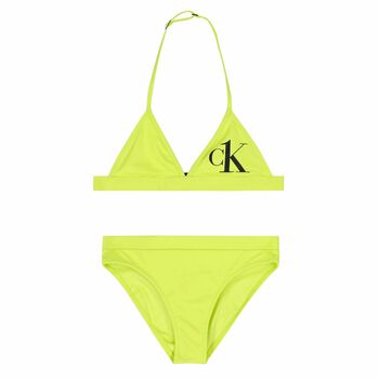 Girls Neon Yellow Logo Bikini