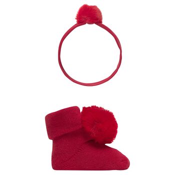 Baby Girls Red Headband & Booties Gift Set