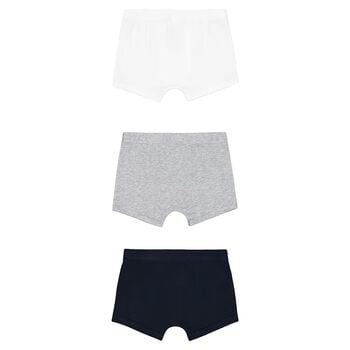 Boys White, Grey & Navy Blue Boxer Shorts ( 3-Pack ) 