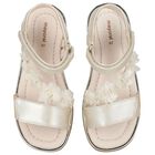 Girls Gold Metallic Floral Sandals, 1, hi-res