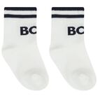Baby Boys White & Blue Logo Socks ( 3-Pack ) , 2, hi-res