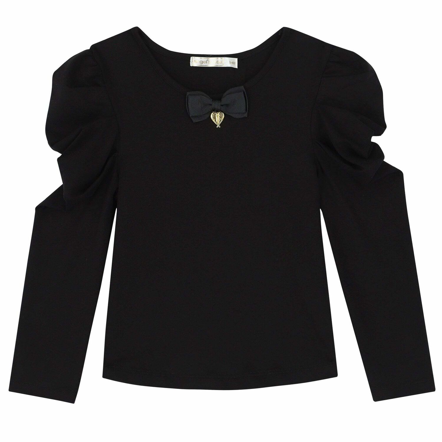 Girls Black Bow Long Sleeve Top, 2, hi-res image number null