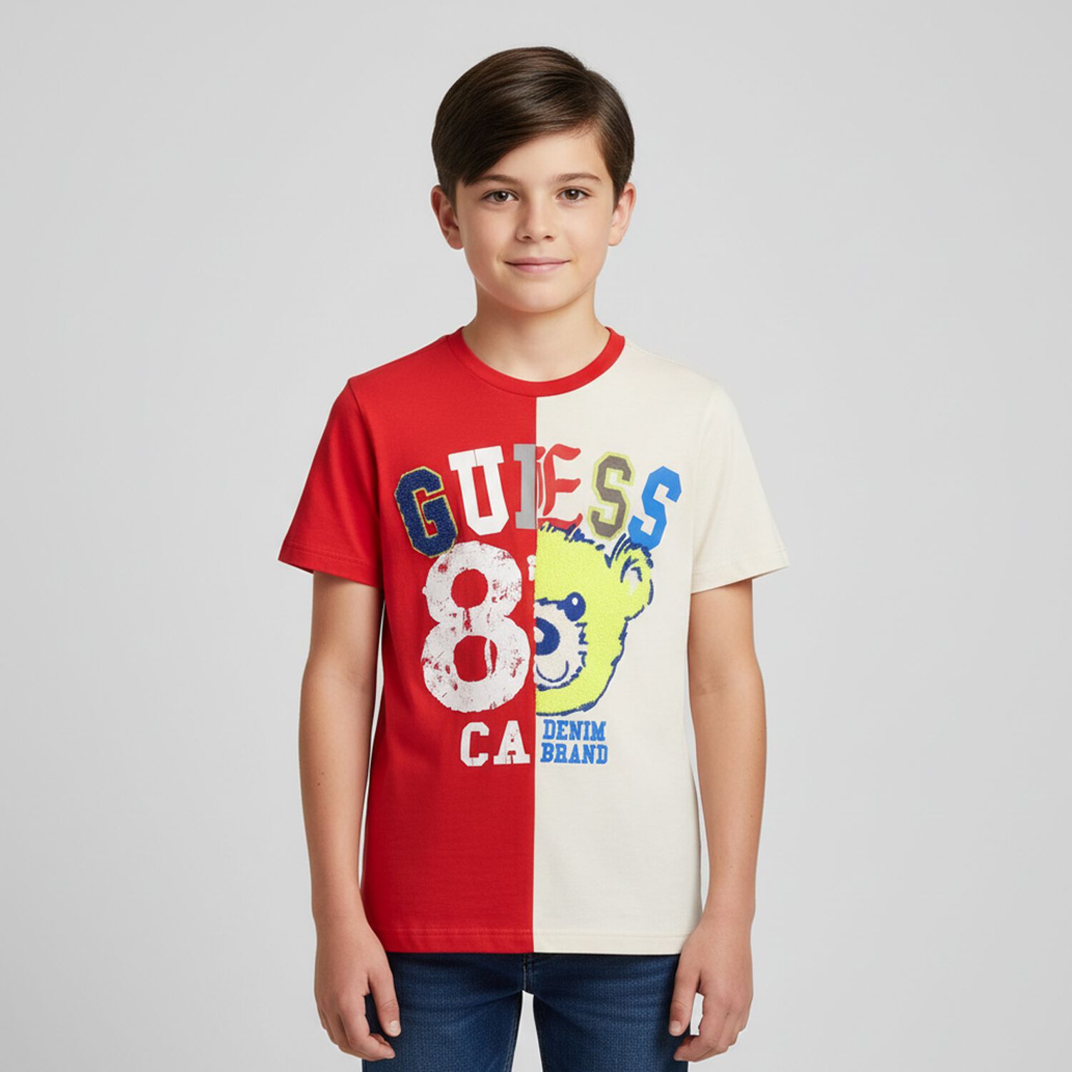 Boys Red & Ivory Teddy Bear Logo T-Shirt, 1, hi-res