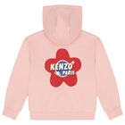 Girls Pink Logo Hooded Zip Up Top, 1, hi-res